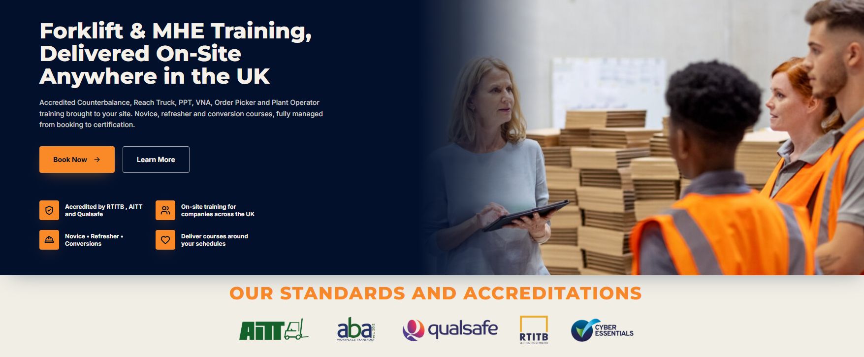 SafetyWorks Training homepage, with its training services and accreditations